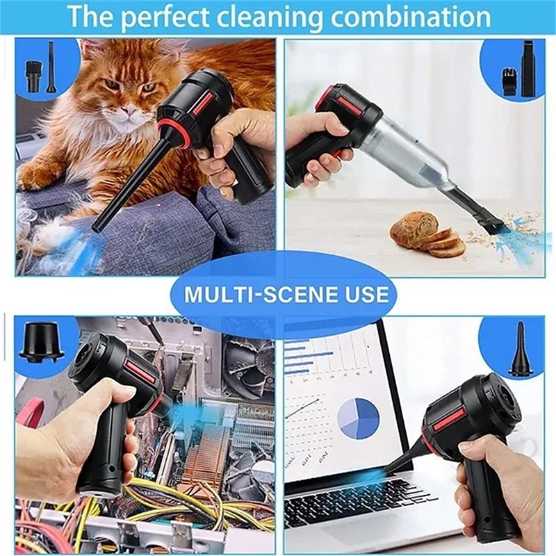4-in-1 New Cordless Car Vacuum Cleaner Blowing and Sucking Multifunctional Strong Suction Mini Wireless Car Vacuum Cleaner Handheld Air Duster Wet Dry Use for Home Office Car Cleaning Pet Hair Cleanin3