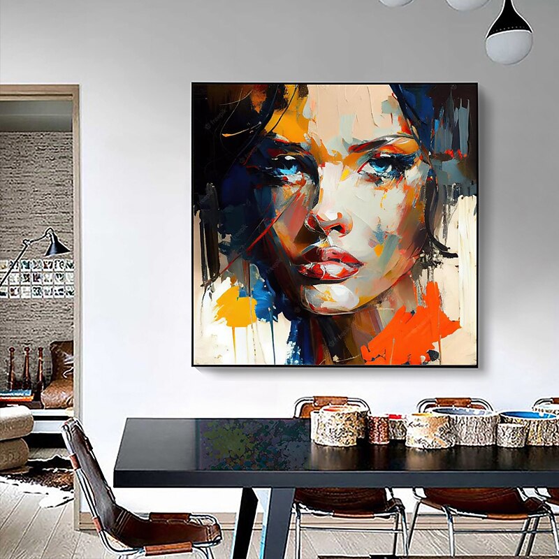 Colorful Knife Woman Portrait Wall Art Handpainted Abstract Girl Poster Home Decor Painting Face Handmade Art Modern Rolled Canvas (No Frame)2