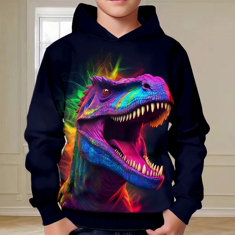 Boys 3D Dinosaur Hoodie Pullover Long Sleeve 3D Print Fall Winter Fashion Streetwear Cool Kids 3-12 Years Outdoor Casual Daily Regular Fit