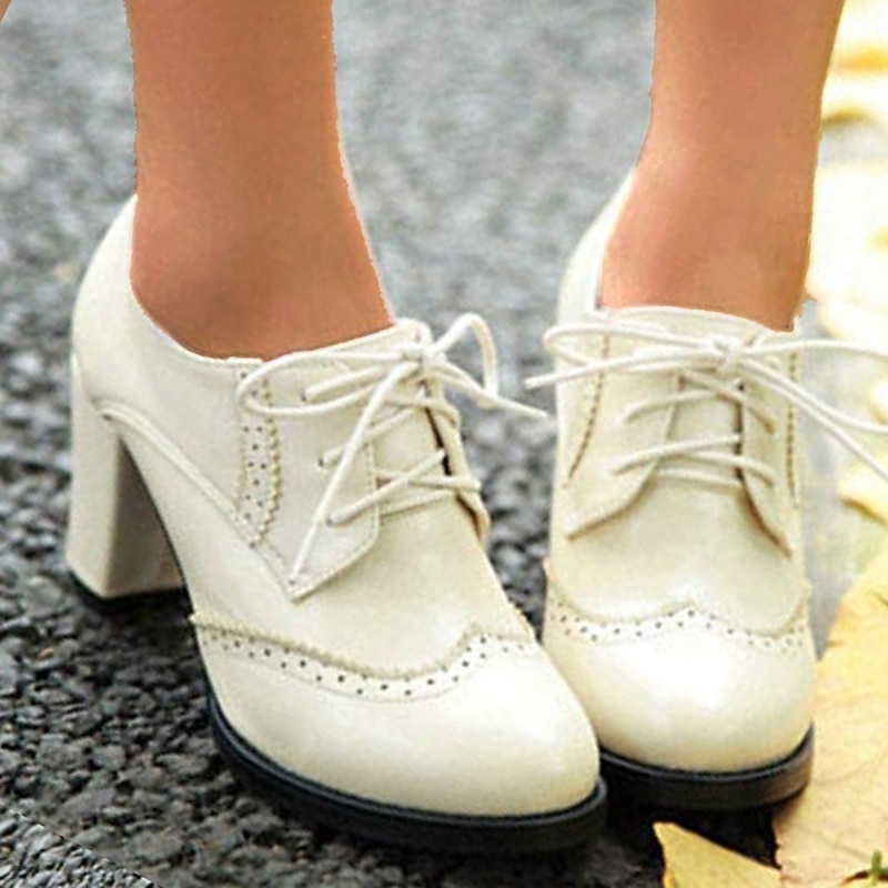 Women's Vintage Oxford Heels – Lace-Up Brogue Chunky Heel Dress Shoes for Work, Office, and Casual Wear2