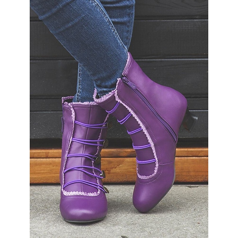 Women's Vintage Button-Embellished Ankle Boots – Retro Leather Short Heeled Boots for Cosplay, Parties, and Daily Wear3