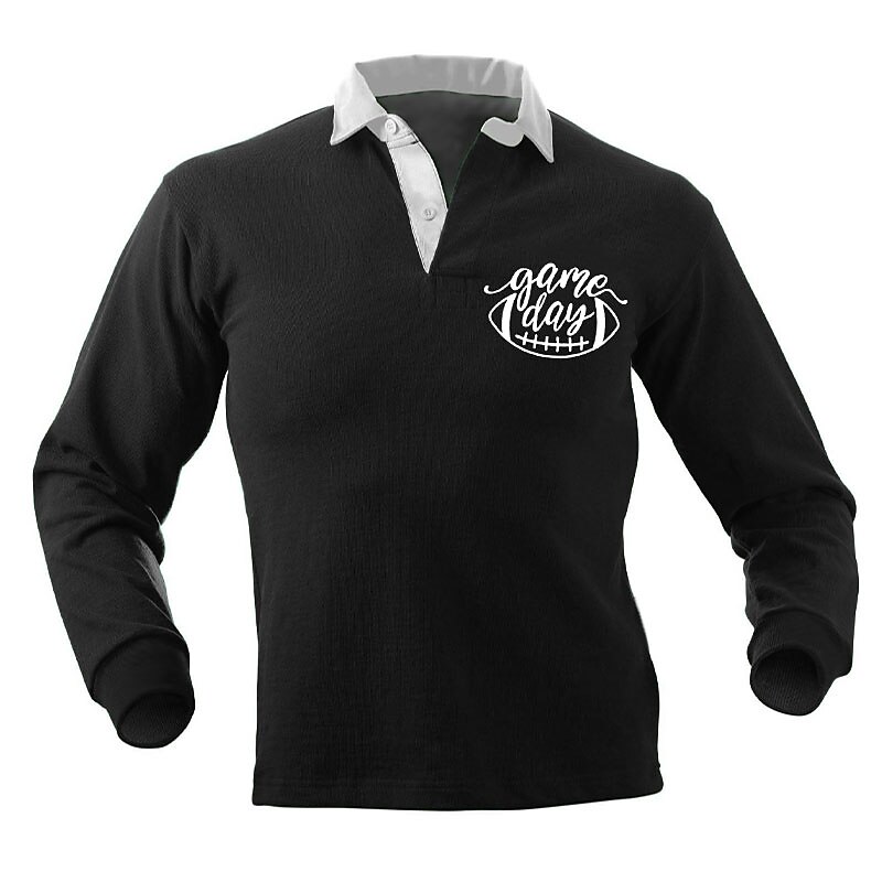 Men's Letter Rugby Polo Long Sleeve Polo Shirts Turndown Casual Outdoor Casual Daily Streetwear 3D Print Fall & Winter Black Wine Dark Navy4