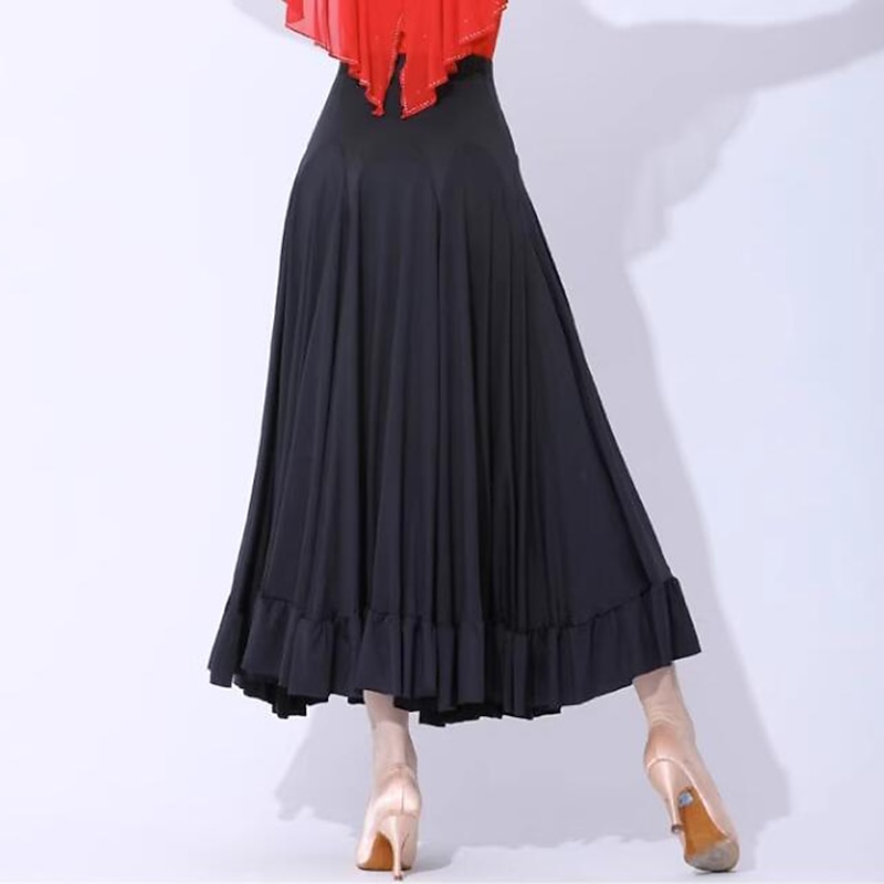 Ballroom Dance Skirts Pure Color Splicing Women's Performance Training Milk Fiber3