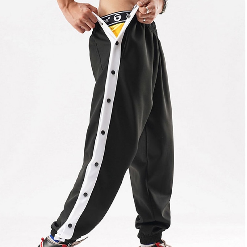 Men's Tear Away Pants Trousers Straight Leg Sweatpants Pocket Elastic Waist Side Button Plain Comfort Breathable Outdoor Daily Going out Fashion Casual Black3