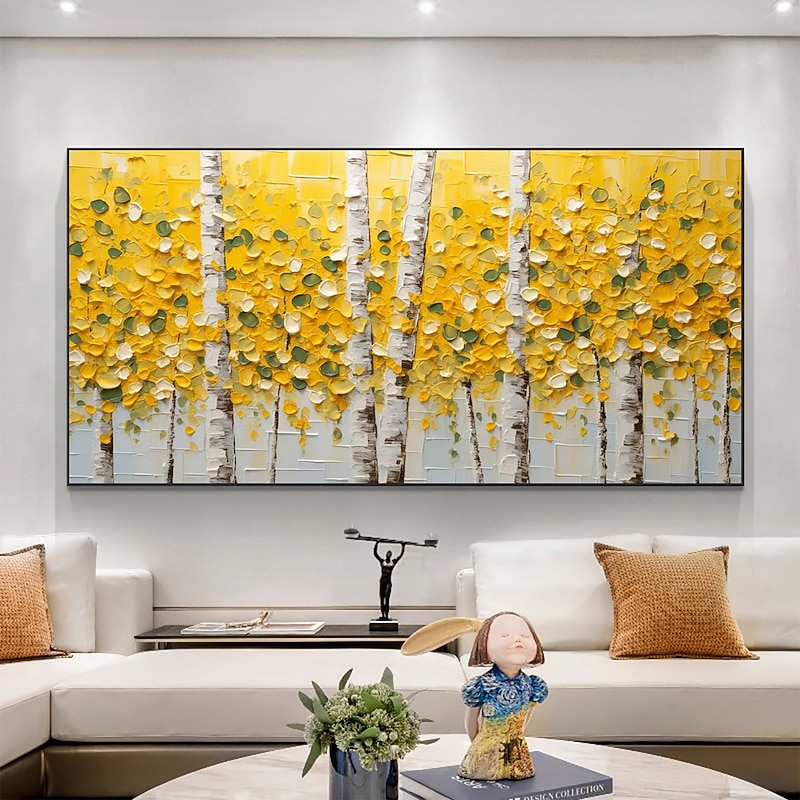 Handmade Oil Painting Canvas Wall Art Decor Original yellow tree texture trees in full for Home Decor With Stretched FrameWithout Inner Frame Painting