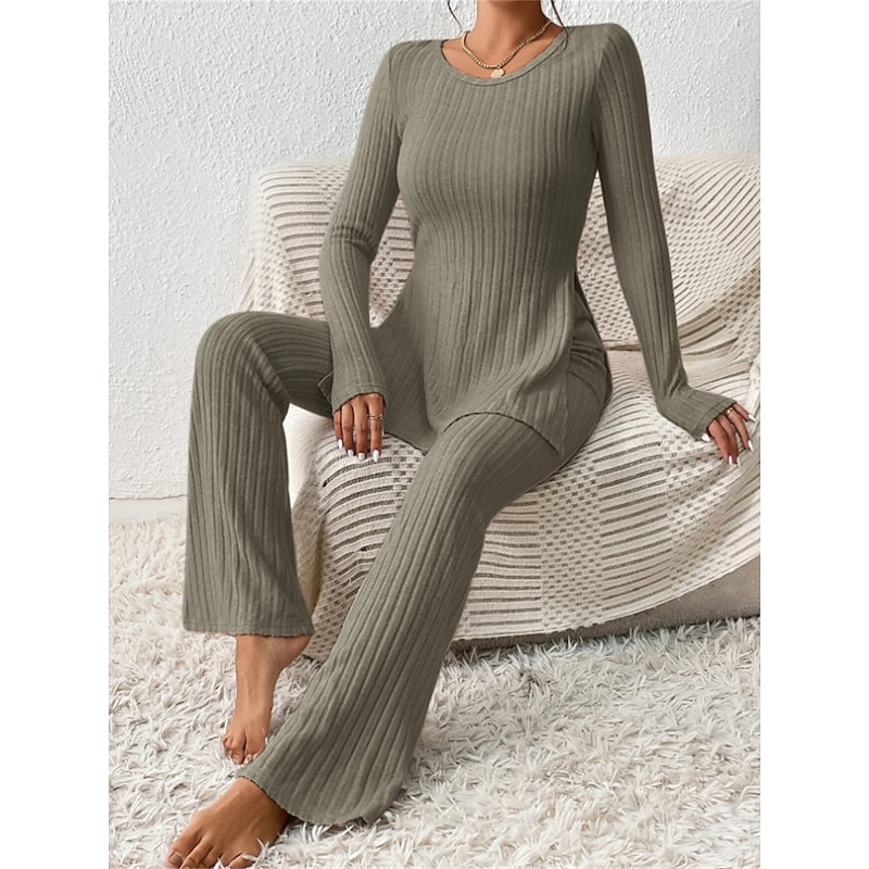 Women's Loungewear Sets Pure Color Fashion Comfort Soft Home Daily Bed Breathable Crew Neck Long Sleeve Sweater Pant Fall Winter Home Outfits4