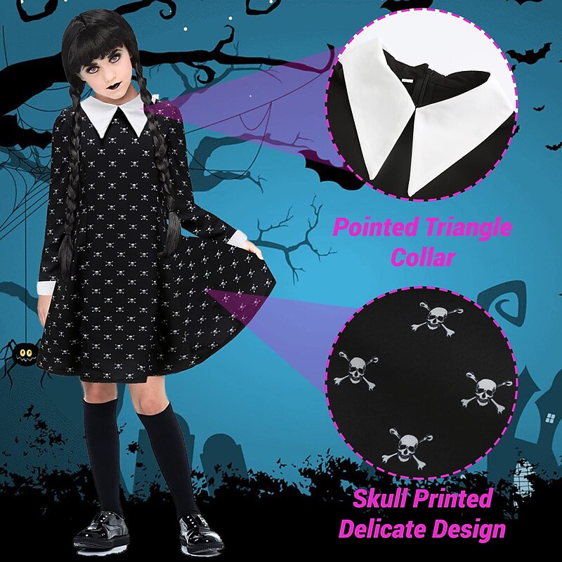 Gothic Horror Dark Academia Dress Cosplay Wigs Gothic Movie Cosplay for Girls' Kid's Halloween Carnival Masquerade4