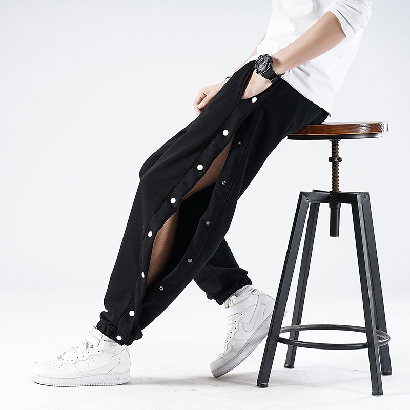 Men's Tear Away Basketball Pants Sweatpants Joggers Trousers High Split Snap Button Elastic Waist Solid Color Sports Outdoor Streetwear Casual Gray MA37 Black MA372