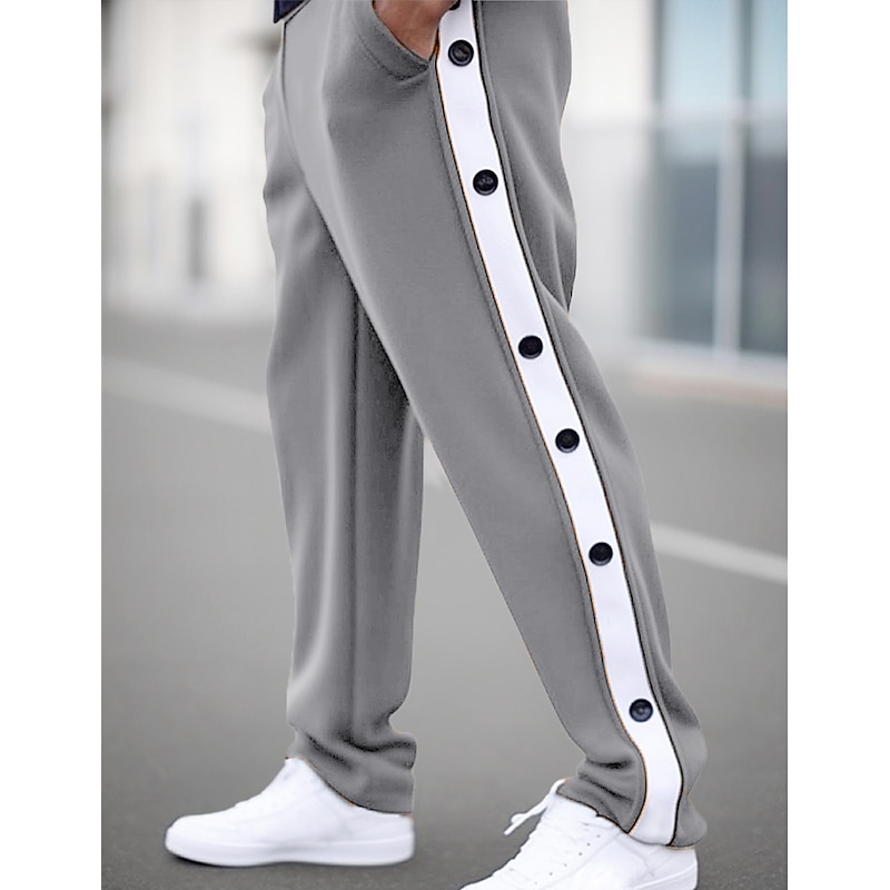 Men's Sweatpants Joggers Tear Away Pants Trousers Straight Leg Sweatpants Drawstring Elastic Waist Side Button Plain Comfort Breathable Outdoor Daily Going out Fashion Casual Black Blue3