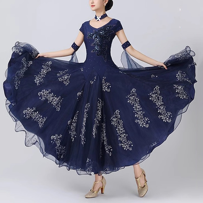 Ballroom Dance Dress Printing Splicing Crystals / Rhinestones Women's Performance Party Sleeveless Mesh Spandex Organza