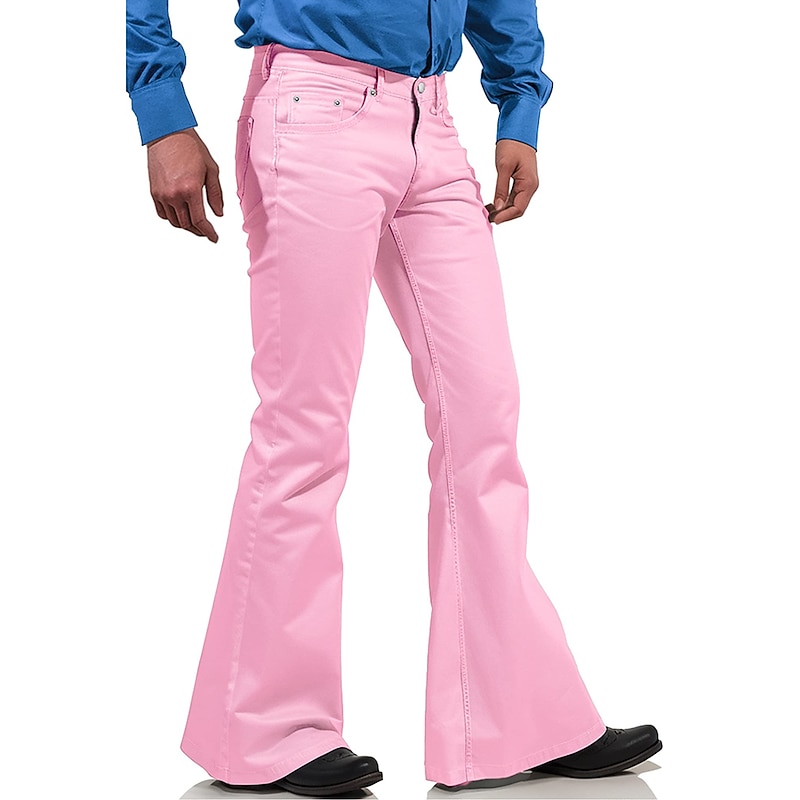 Men's Flared Pants Trousers Casual Pants Pocket Elastic Waist Plain Comfort Breathable Outdoor Daily Going out Fashion Casual Black White