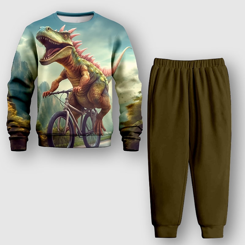 Boys 3D Animal Dinosaur Sweatshirt & Sweatpants Set Long Sleeve 3D Printing Fall Winter Active Fashion Cool Kids 3-12 Years Outdoor Vacation Street Regular Fit3