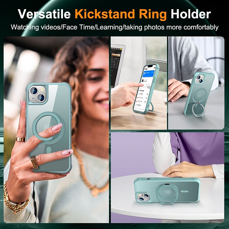 Phone Case For iPhone 17 Pro Max 17 Air 16e 13 12 11 Pro Max With Magsafe Ring Holder Magnetic Support Wireless Charging Solid Color TPU PC4