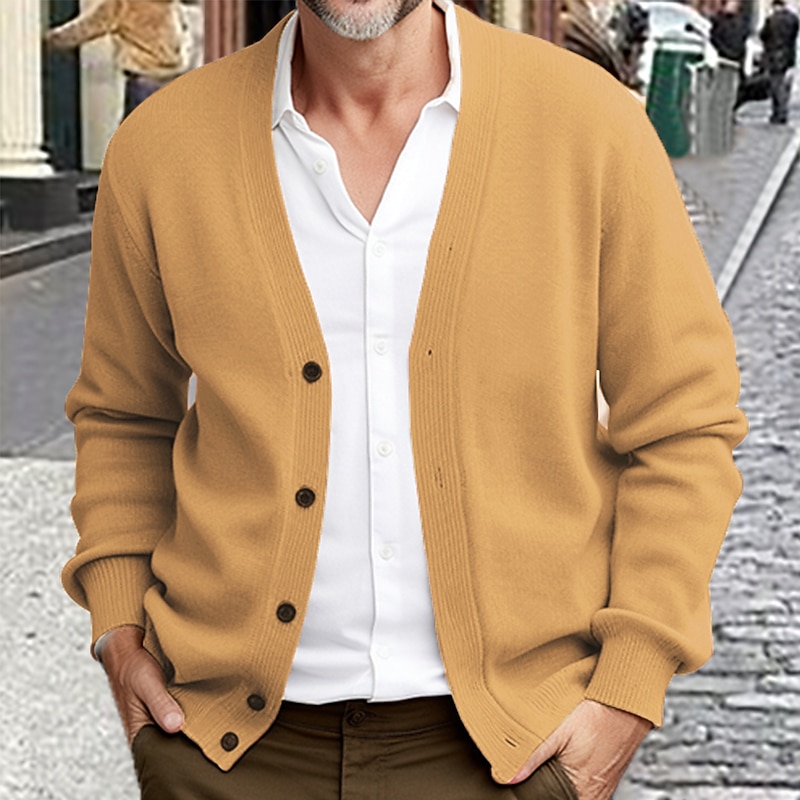 Men's Sweater Cropped  Sweater Cardigan Sweater Ribbed Knit Regular Knitted Plain V Neck Warm Ups Modern Contemporary Daily Wear Going out Clothing Apparel Winter Black Burgundy S M L3