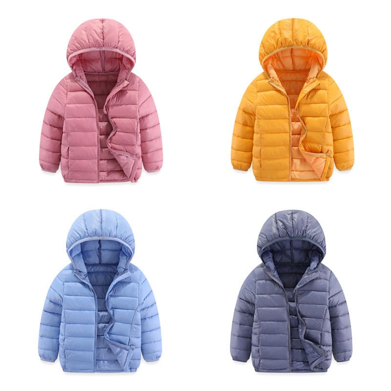 Kids Girls' Puffer Jacket Solid Color Active School Coat Outerwear 2-12 Years Spring Ash Taro purple Classic black2