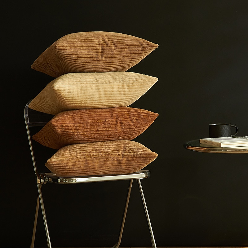 Decorative Toss Pillows Coolest Pillows Corduroy Plain Color Simple Without Core Corn Strips Pillow Cover Cushion Cover Multi-color4