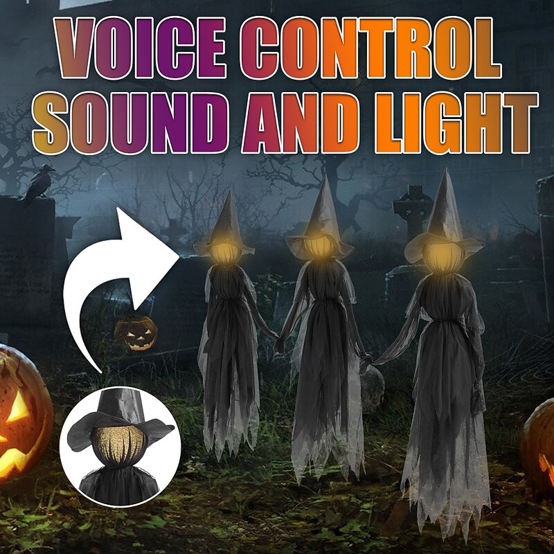 Halloween Decoration Colorful Glowing 3pcs Witches Holding Hands Single Ghost Scene Decoration Props4