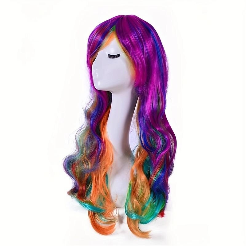 Synthetic Wig Curly Neat Bang Wig Long Wine Red Black A1 Blonde Synthetic Hair Women's Fashionable Design Cute Cosplay Blue Purple Green Halloween Wigs3