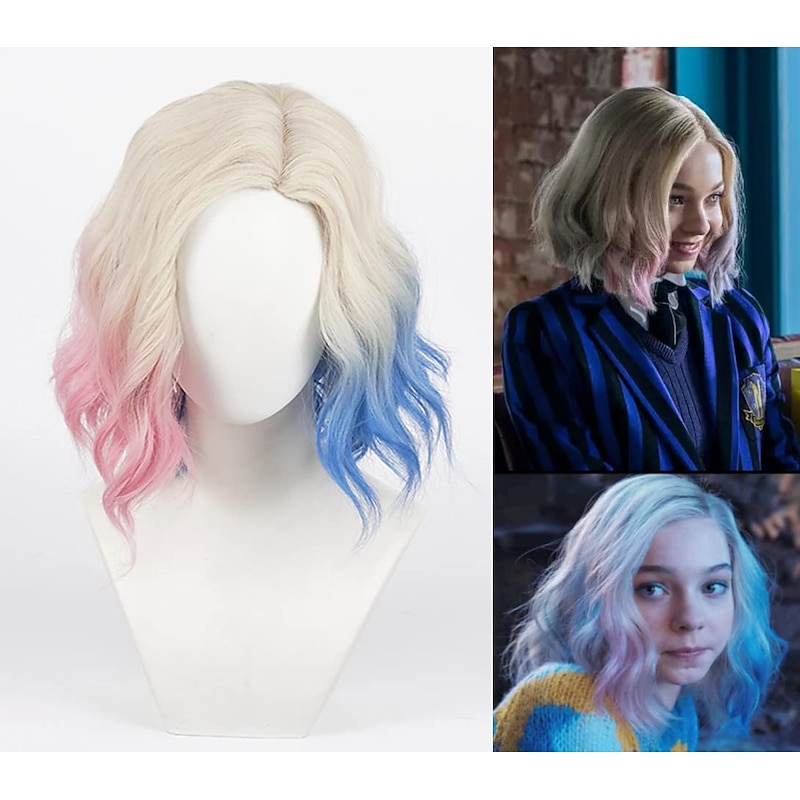 Enid Sinclair Wig.Enid Sinclair Cosplay WigCostume Wigs White Short Wavy Gradient Wig Women Girls Synthetic Hair Carnival Party Halloween Wigs3