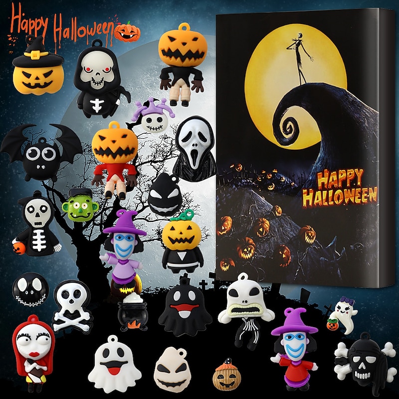 Halloween Doll Advent Calendar 2025 Contains 24 Gifts, Halloween Horror Figures Countdown Calendar with Surprise Toys, The Nightmare Halloween Collectible Figures Gifts for Kids
