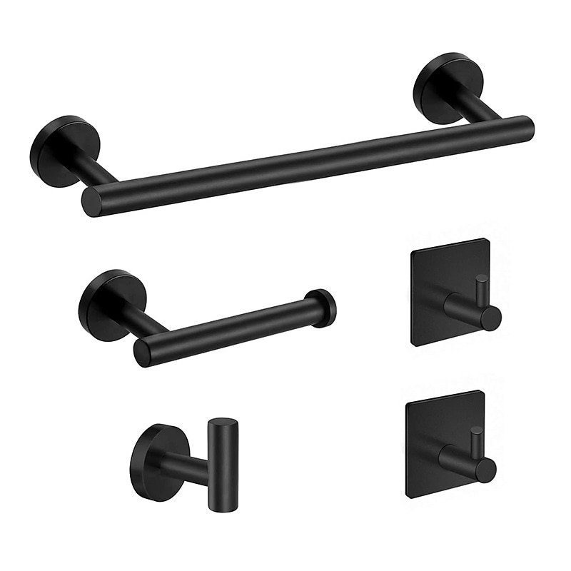 Stainless Steel Clothes And Hats Hook Bathroom Creative Roll Paper Towel Rack Single Pole Towel Rack Set Hook Five Piece Set3