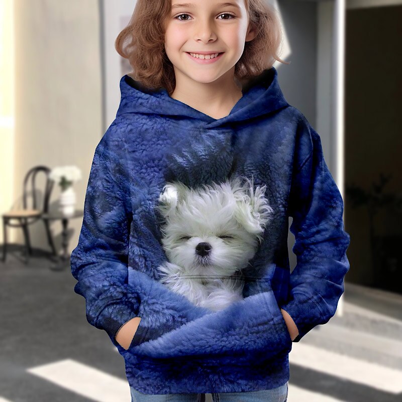 Girls' 3D Dog Hoodie Pullover Long Sleeve 3D Print Fall Winter Active Fashion Cute Polyester Kids 3-12 Years 4-12 Years Outdoor Casual Daily Regular Fit3
