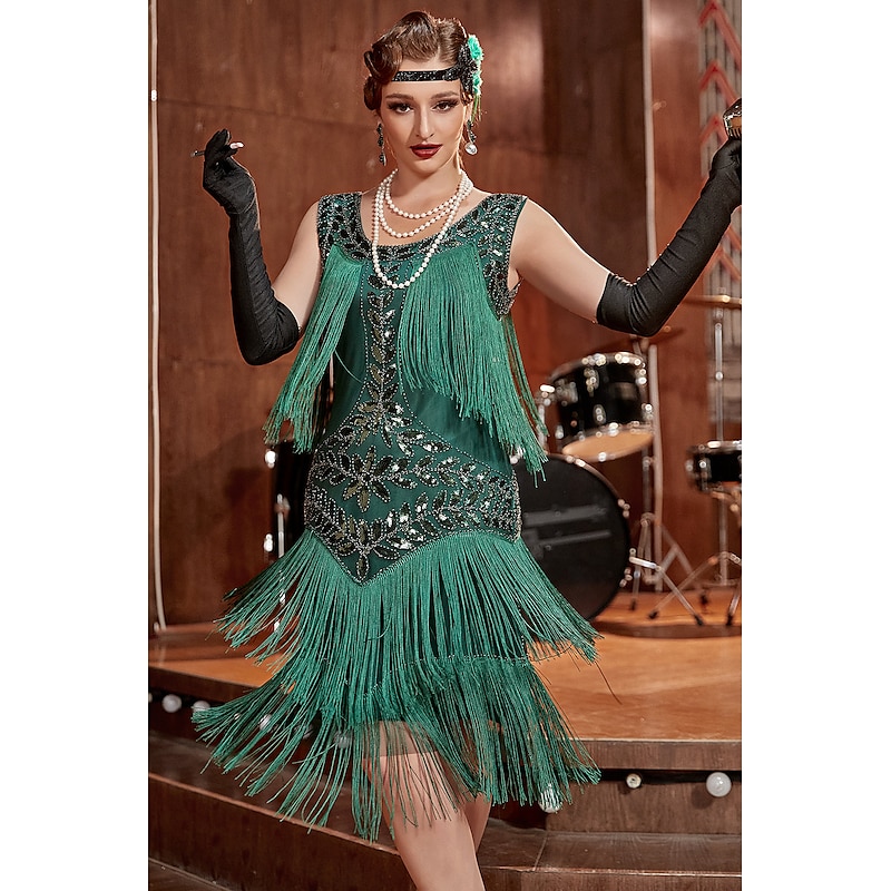 Retro Vintage Roaring 20s 1920s Flapper Dress Dress Christmas Party Dress The Great Gatsby Sequins Tassel Fringe Fancy Dress Women's Carnival Masquerade Wedding Wedding Guest Party / Evening Adults'