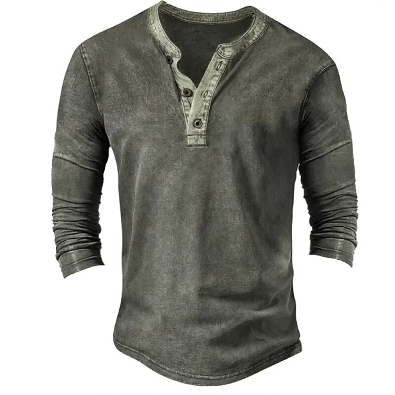 Men's Button T Shirt T Shirt Henley Shirt Tee Top Long Sleeve Henley Spring &  Fall Color Block Fashion Designer Basic Vacation Street Going out Navy Blue Green Coffee Top Tee for Men