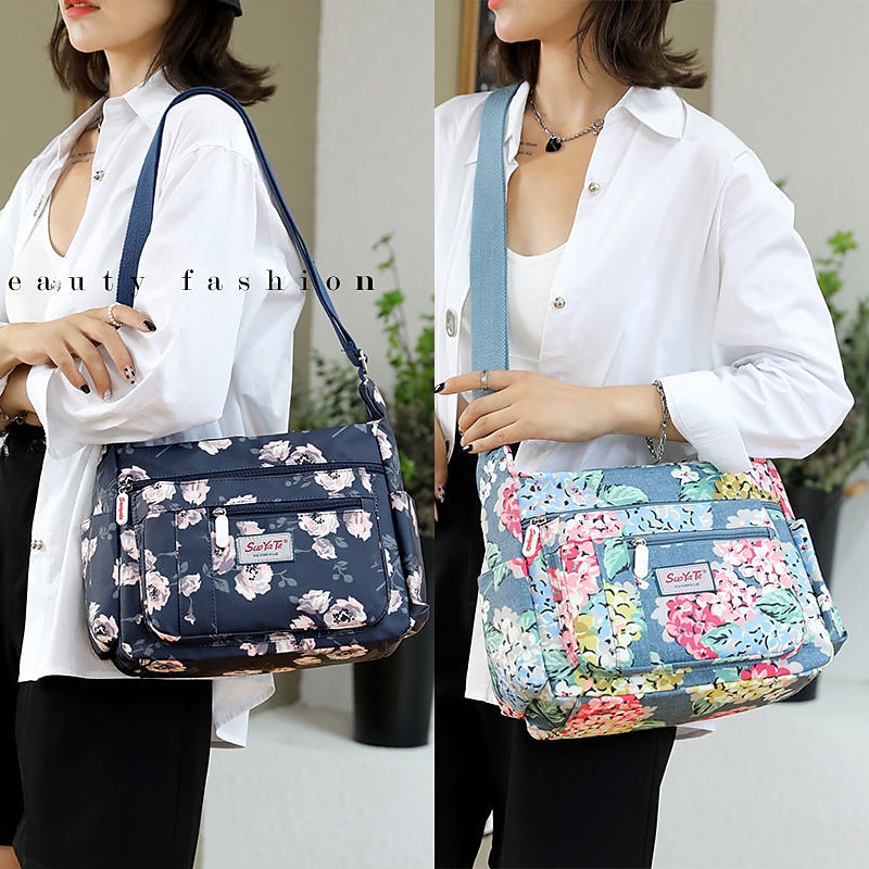 Women's Floral Print Crossbody Bag – Lightweight Water-Resistant Multi-Pocket Shoulder Bag for Daily Use2