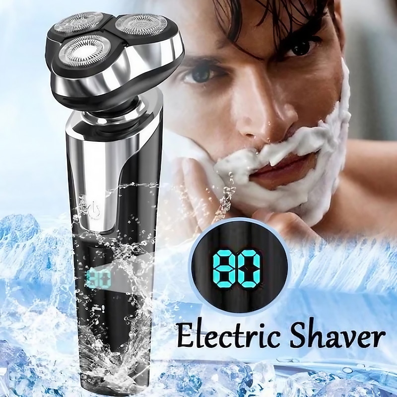 LCD Display Electric Shaver Dry/Wet Cordless Razor Type-C Quick Charging Rotary Floating Beard Trimmer