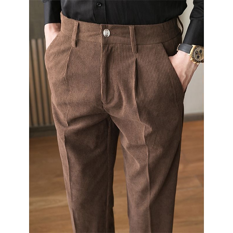 Men's Dress Pants Corduroy Pants Winter Pants Trousers Suit Pants Pocket Plain Comfort Breathable Outdoor Daily Going out Fashion Casual Black Blue2