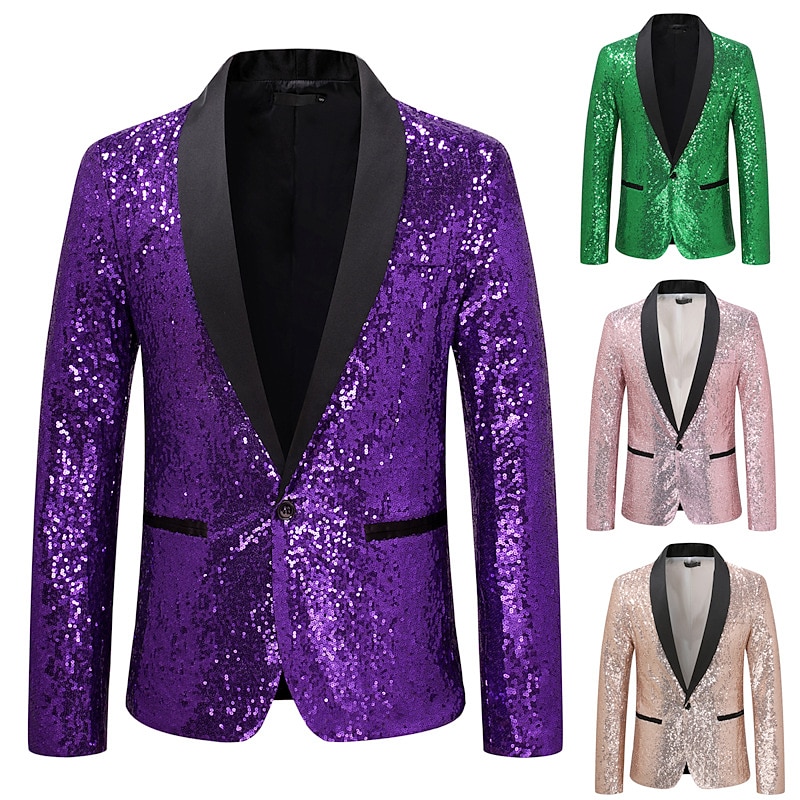 Disco 1980s Suits & Blazers Lapel Collar Blazer Peak Lapel Normal Disco Sequins Fancy Dress Men's Halloween Masquerade Party Club Pride Parade Adults' Coat Fall & Winter