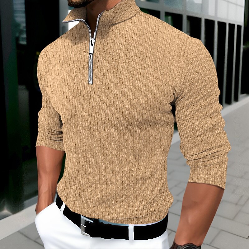 Men's T Shirt Zip Half Shirt Tee Top Long Sleeve Shirt Long Sleeve Quarter Zip Spring &  Fall Plain Fashion Designer Basic Vacation Street Going out Black White Orange Top Tee for Men4