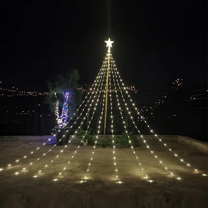 LED Christmas Tree Light Pentagram Waterfall Solar Lights 198 LEDs Waterproof Outdoor Garden Decoration Christmas Lights EU Plug4