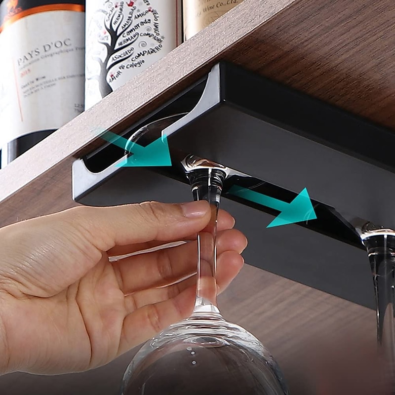 Riipoo Wine Glass Rack Hanger Under Cabinet, Wine Glass Holder Under Shelf, Stemware Rack Black for Cabinet, 2-Pack4
