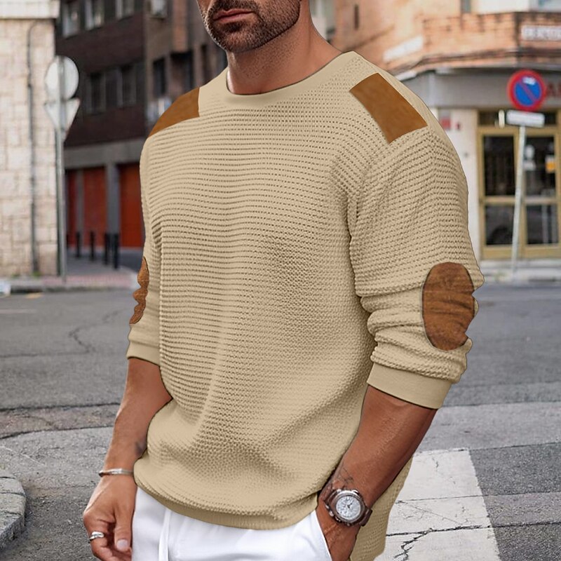 Men's Sweater Pullover Ribbed Waffle Knit Knitted Plain Crew Neck Keep Warm Modern Contemporary Daily Wear Going out Clothing Apparel Fall & Winter Black White S M L2
