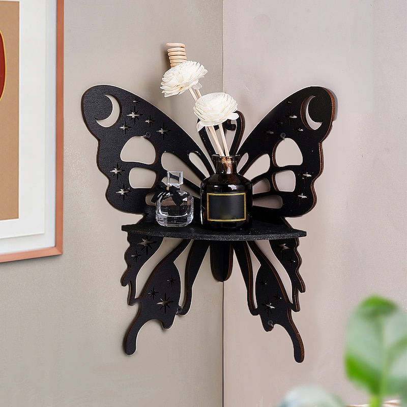 Elegant Wooden Butterfly Single Tier Wall Shelf for Home Decor and Storage2