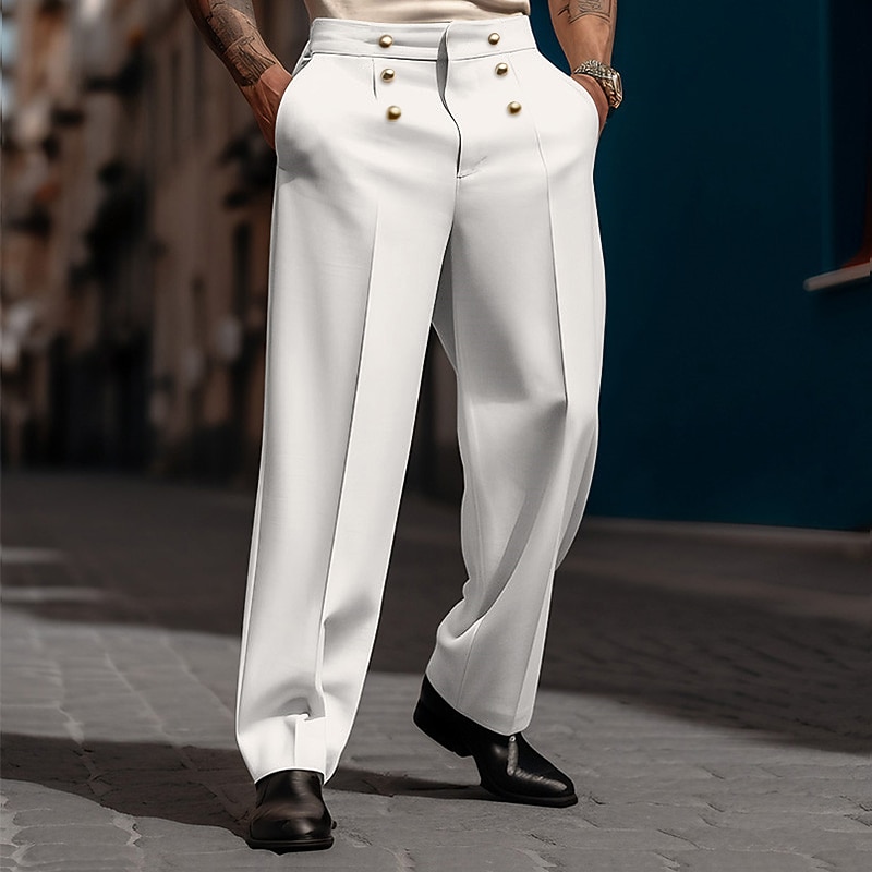 Men's Trousers Dress Pants Casual Pants Suit Pants Buttons Front Pocket Straight Leg Plain Comfort Wedding Business Daily Fashion Chic & Modern Black White