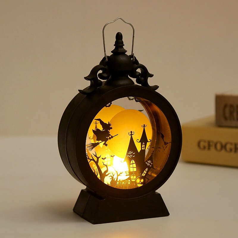 Halloween Lantern Indoor Outdoor LED Lantern Vintage Glass Hanging Lanterns for Home Garden Halloween Decorations2