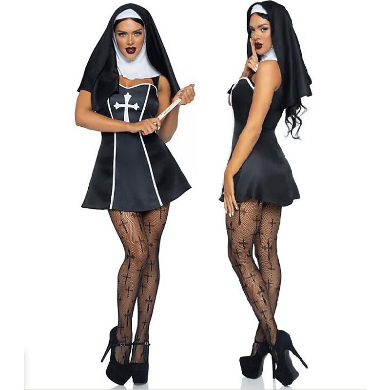 Nun Halloween Cosplay Costume Religious Sexy Costume Adults' Women's Carnival Masquerade Carnival Performance Halloween Easy Halloween Costumes Dress Up