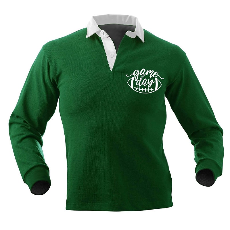 Men's Letter Rugby Polo Long Sleeve Polo Shirts Turndown Casual Outdoor Casual Daily Streetwear 3D Print Fall & Winter Black Wine Dark Navy