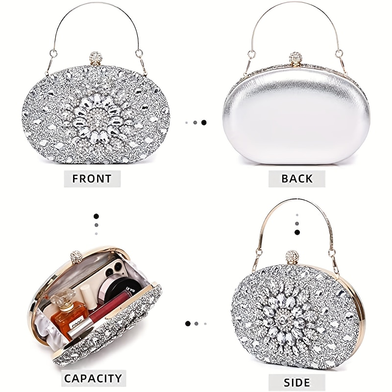 Women's Luxury Blue Crystal Evening Clutch – Rhinestone Handbag with Handle for Weddings, Parties, and Formal Events2