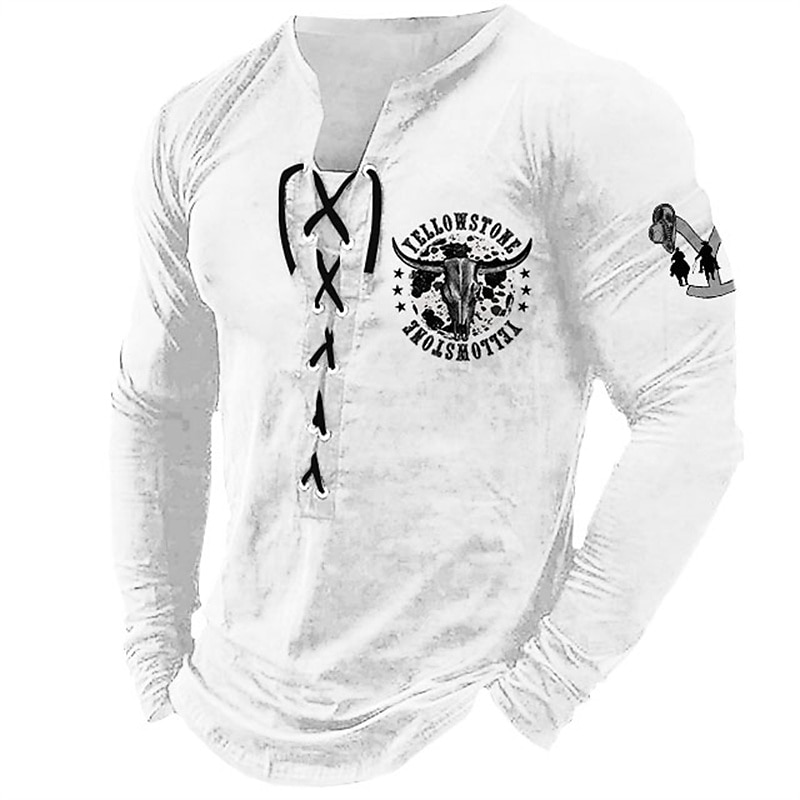 Men's Graphic Cowboy T Shirt Long Sleeve T shirt 3D Print Shirt Fashion Daily Outdoor Casual Holiday Going out White Brown Spring &  Fall Clothing Apparel S M L XL 2XL 3XL