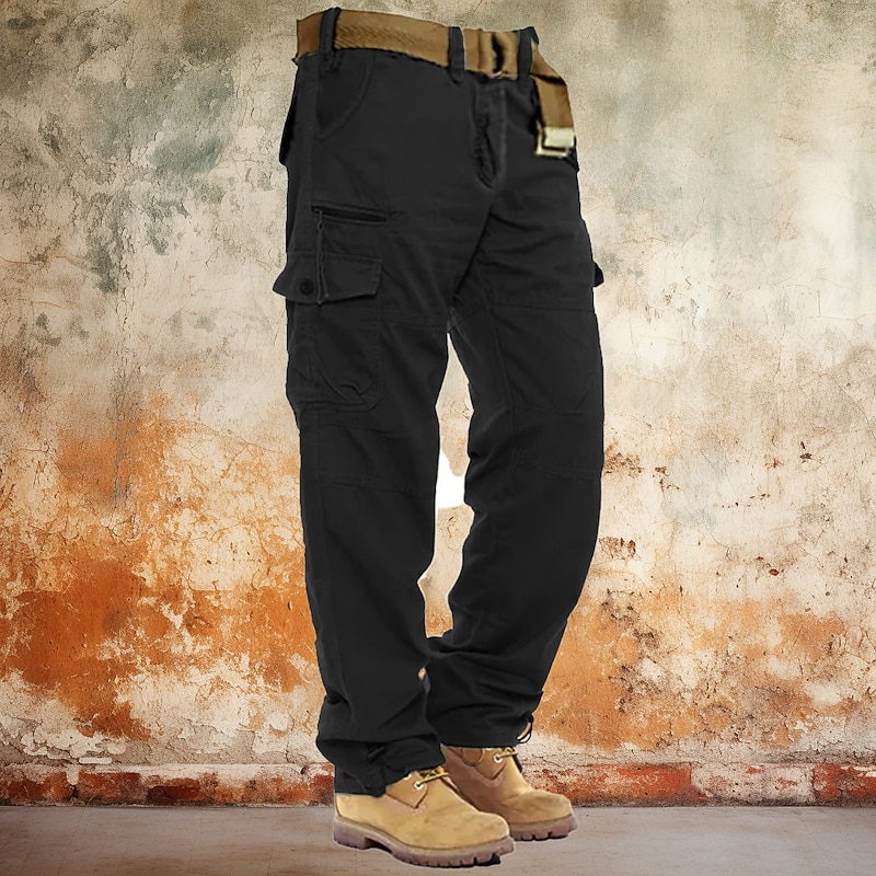 Men's Cargo Pants Cargo Trousers Work Pants Pocket Plain Comfort Breathable Outdoor Daily Going out Fashion Casual Army Yellow Black2