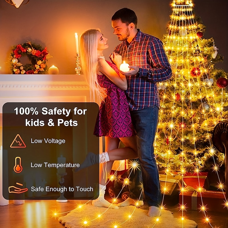 1pc Solar Outdoor Christmas Decorations Waterfall Star Lights 180 LED 8 Modes Tree Light Garden Decor for Home Xmas Tree Wedding Yard Holiday Christmas Gift2