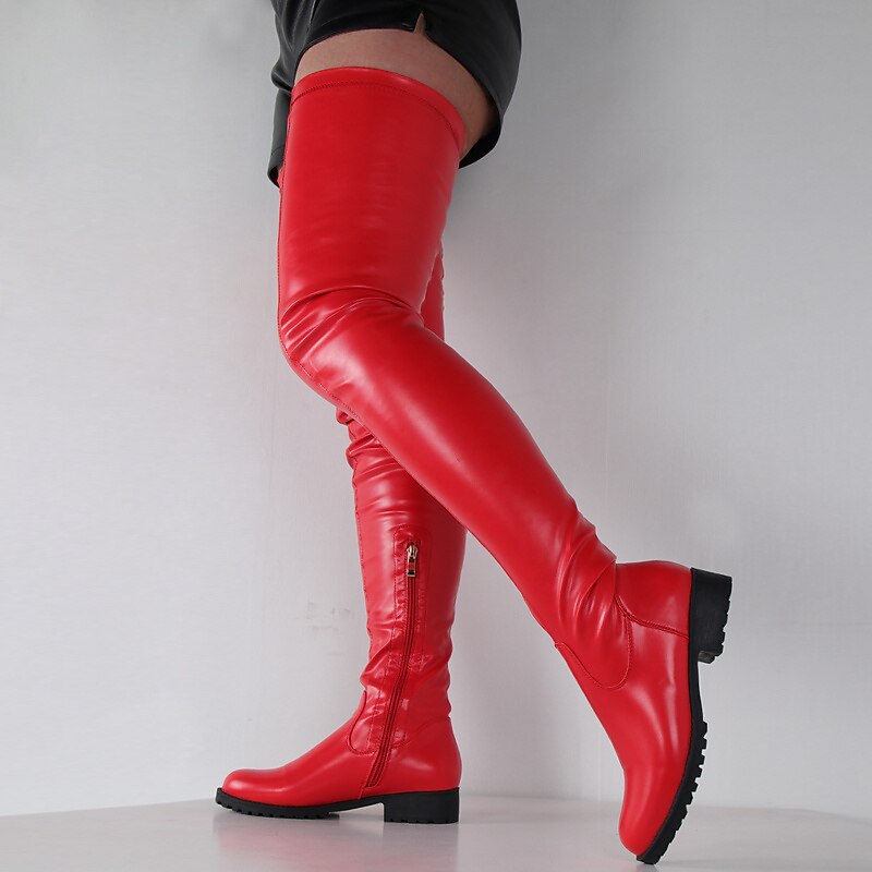 Women's Over-the-Knee Faux Leather Boots – Chunky Heel Thigh-High Boots for Fashionable Fall and Winter Wear4