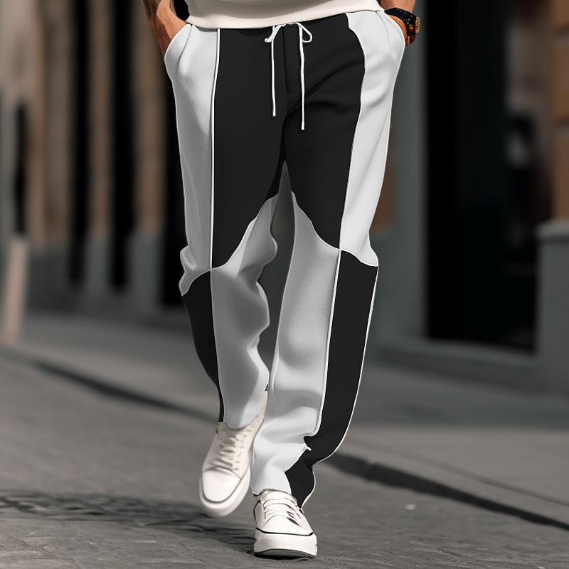 Men's Sweatpants Joggers Trousers Straight Leg Sweatpants Patchwork Drawstring Elastic Waist Color Block Comfort Breathable Casual Daily Holiday Sports Fashion Pumpkin White3