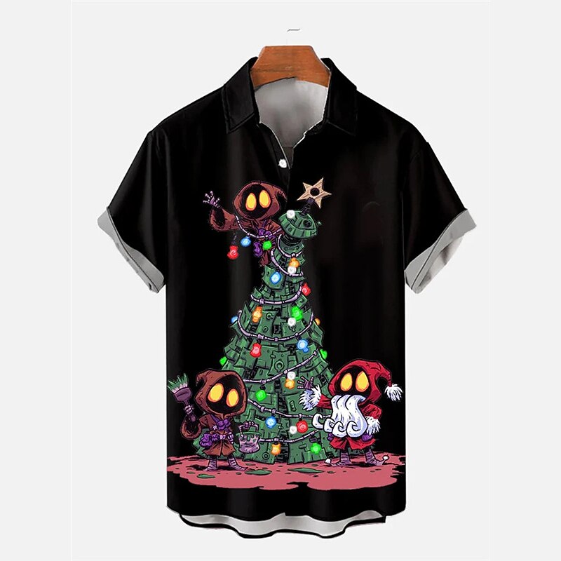 Christmas Men's Christmas tree Printed Shirts Graphic Tree Grinch Casual Outdoor Halloween Fall Turndown Short Sleeve Black Green It Me? Am The Drama? Hawaiian Cotton