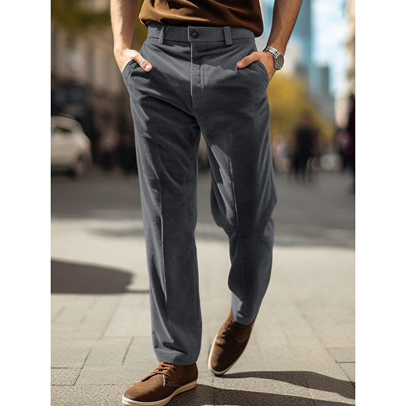 Men's Dress Pants Corduroy Pants Trousers Suit Pants Pocket Plain Comfort Breathable Outdoor Daily Going out Fashion Casual Black Khaki4