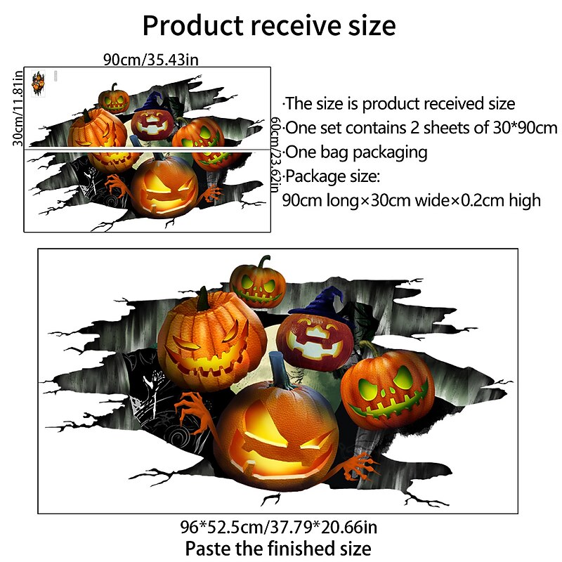 3D Halloween Wall Decals Removable, Pumpkin Halloween Wall Stickers Halloween Floor Decals, Scary Wall Decals Stickers Decorations for Bedroom, Halloween Wall Window Stickers Clings for Glass Window3